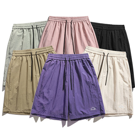 Summer Quick-drying Shorts Couples Same Style Sports Hong Kong Style Casual Pants Trendy All-match Embroidered Ice Silk Shorts for Men
