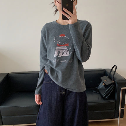 Clouds Puppy Milk Velvet T-Shirt Women's Autumn and Winter New Casual Long Sleeve Loose Bottoming Inner Wear Round Neck Top Ins