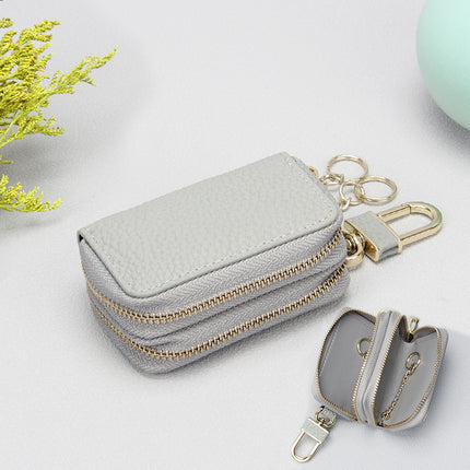 Foreign trade leather key bag matte big Li grain double zipper first layer cowhide car key bag universal key bag