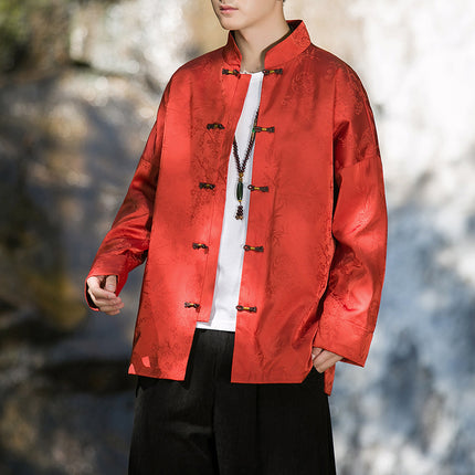 Shake fast live Tang suit shirt explosions 2025 spring and autumn men's ice silk Chinese buckle Tang suit Han suit jacket coat
