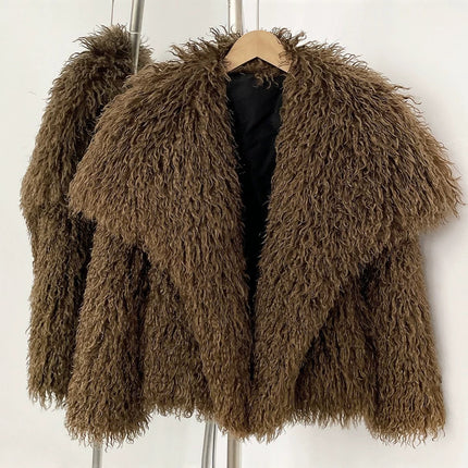 Cross-Border Aliexpress Women's Winter Short Large Lapel Faux Fur Imitation Beach Wool Fur Coat Women's Fur Coat
