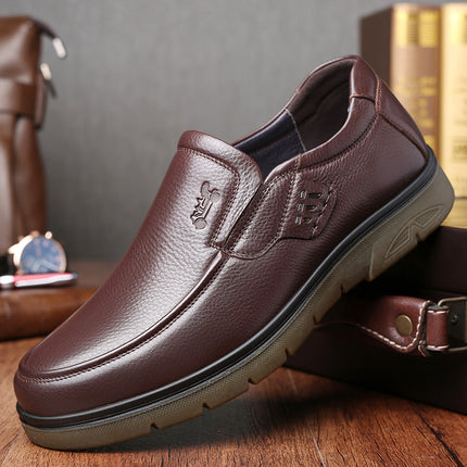Men's Leather Shoes, Genuine Leather, Business Casual, Versatile, Breathable, Middle-Aged and Elderly Dad's Leather Shoes, Tendon Sole Slip-Ons