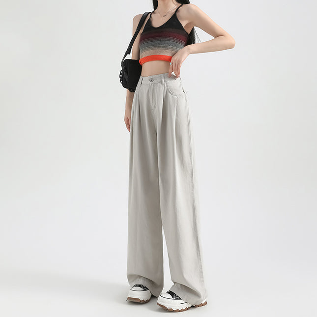 Light Apricot Lyocell Tencel Wide-Leg Jeans for Women 2025 Summer Thin High-Waisted Loose Draped Floor-Length Pants
