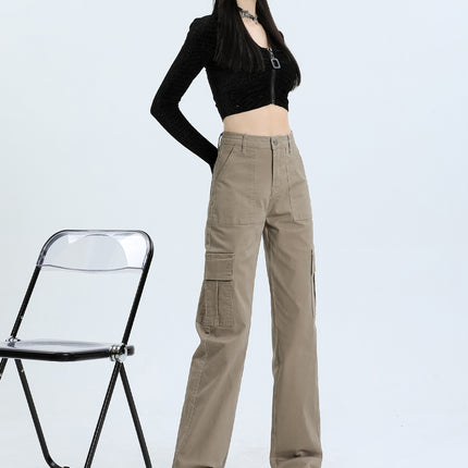 American Style Overalls Women's 2025 New Style Hot Girl Design Sense Multi-Pocket High Waist Loose Casual Wide Leg Straight Pants