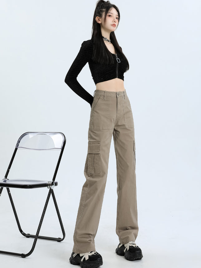 American Style Overalls Women's 2025 New Style Hot Girl Design Sense Multi-Pocket High Waist Loose Casual Wide Leg Straight Pants
