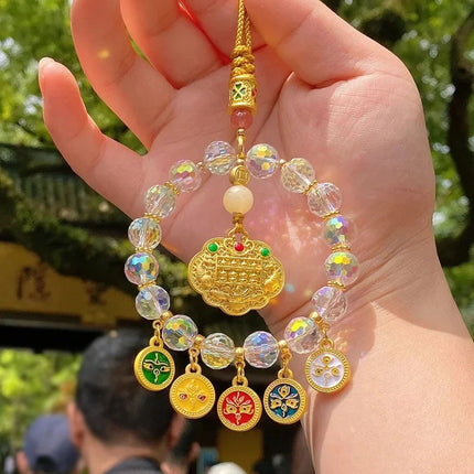 Lingyin's New Lucky Bag Five-Way God of Wealth Car Hanging Colorful Artificial Crystal Safety Lock Car Pendant Chinese Style Jewelry
