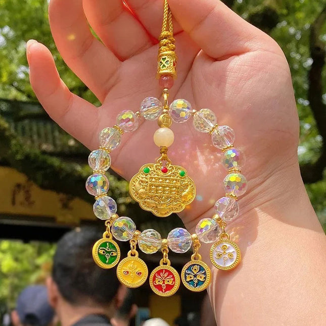 Lingyin's New Lucky Bag Five-Way God of Wealth Car Hanging Colorful Artificial Crystal Safety Lock Car Pendant Chinese Style Jewelry