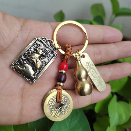 Pure Brass Zhao Gongming Lucky Order Hulu Wu God of Wealth Retro Keychain Pendant Shoucai Car Hanging Keychain