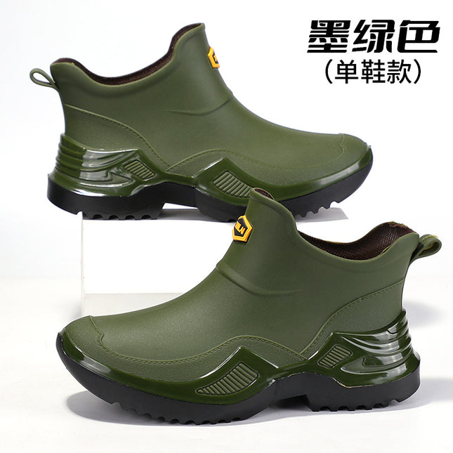 Korean Style Short Sports Rain Boots, Fashionable Men's Slip-On Wading Shoes, Rubber Shoes, Thickened and Widened Non-Slip Foreign Trade Rain Boots for Men