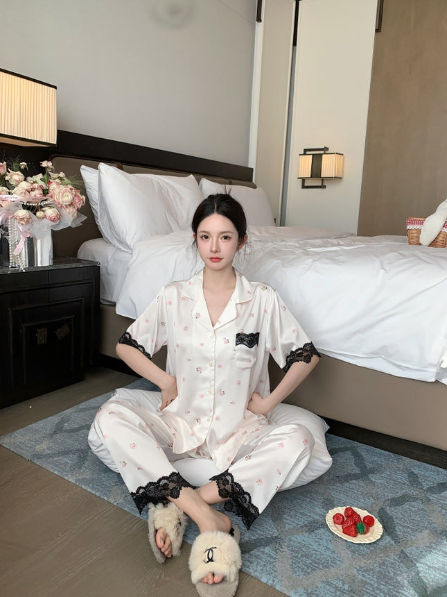 [A touch of heart] Summer high-end sense new pajamas short-sleeved trousers women's lace home clothes pajamas suit
