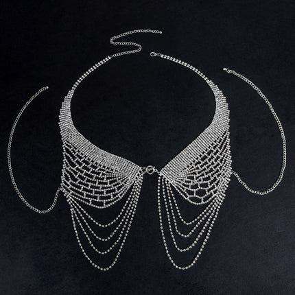 Cross-border Hot Diamond Angel Wings Body Chain European and American Fashion Heavy Industry Shiny Full Diamond Catwalk Tassel Chest Chain for Women