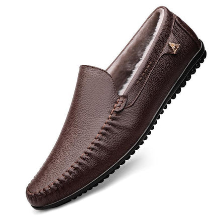 Men's Leather Shoes, Business Bean Shoes, Toe-Layer Cowhide Lazy Shoes, Slip-On Casual Leather Shoes, Loafers, Slip-Ons