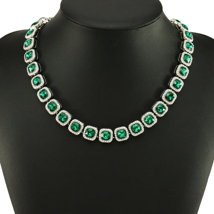 Hip-Hop Style Green Diamond Ice Sugar Cuban Sugar Cube Chain Ice Sugar Necklace Personalized Outfit Light Luxury Cuban Chain Clavicle Chain Neck Chain