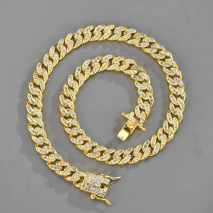 Full diamond Cuban chain European and American hipster hip-hop rap jewelry 10mm Cuban hip-hop jewelry wholesale necklace female Joker