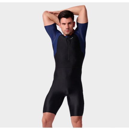 One-Piece Swimsuit Men's Short-Sleeved Boxer Shorts Wetsuit Adult Quick-Drying Cold-Proof Elastic Swimsuit Surfing Suit