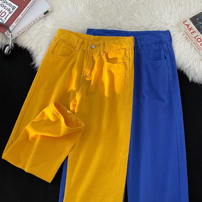 Vintage washed distressed draping solid color jeans men's Ruan handsome summer straight loose casual daddy mop pants