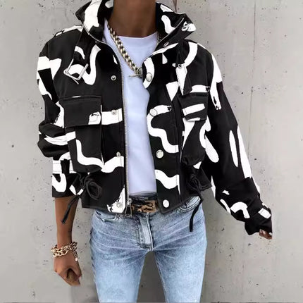 2026 Spring Women's Jacket Amazon Aliexpress New Cross-Border Printed Short Casual Jacket Women's Top