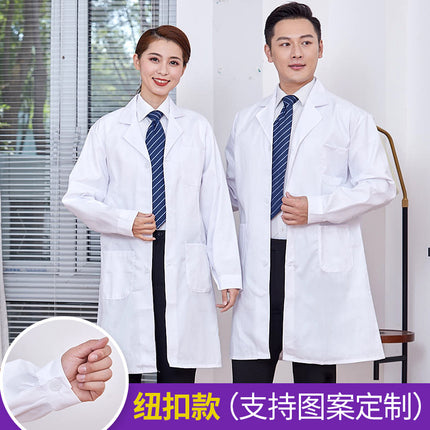 Long-sleeved white lab coat male doctor isolation gown cotton student female food factory nurse white coat wholesale