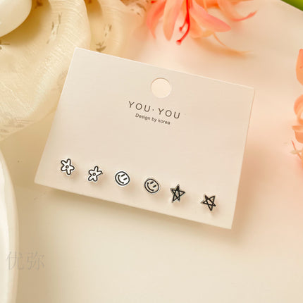 Sweet Small Fresh Simple Silver Needle Small Ear Stud suit Small Exquisite Cute Gentle Girl Heart Ring New Spring Style