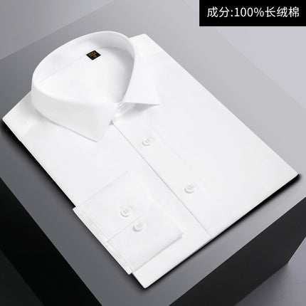 Senior White Men's Shirt Men's Shirt 100% Cotton Business Clothing Non-ironing White Shirt 140S Three-strand