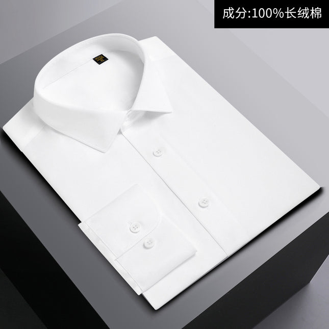 Senior White Men's Shirt Men's Shirt 100% Cotton Business Clothing Non-ironing White Shirt 140S Three-strand