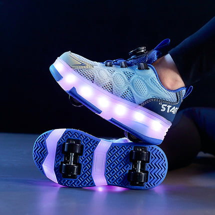 Children's Runaway Shoes Girls' Roller Shoes Light-up Four-wheel Skating Sports Boys Students Summer Breathable Roller Skate Children's Shoes
