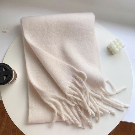 New Solid Color Mahair Scarf for Couple Winter Warm Thickened Korean-style All-match Student Long Girl Scarf