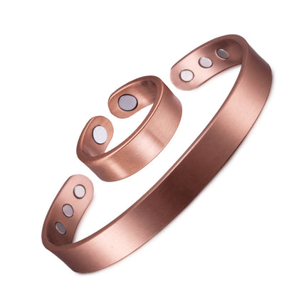 Jian Ai Temu Aliexpress Amazon Magnetic Antique Red Copper Brushed Open Adjustable Bracelet Ring Bracelet