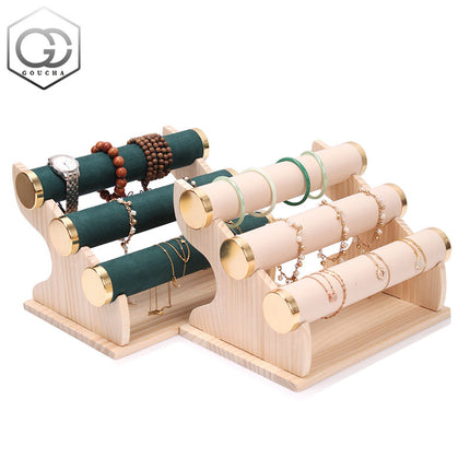 Solid Wood Gold Bracelet Bracelet Display Stand Watch Head Flower Hair Band Necklace Jewelry Storage Rack Live Broadcast Display Props
