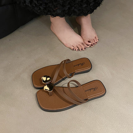 Slip-On Sandals for Women's Summer Outer Wear 2025 New Internet Celebrity Ins Flats Square Toe Fairy Style Soft Sole Women's Shoes