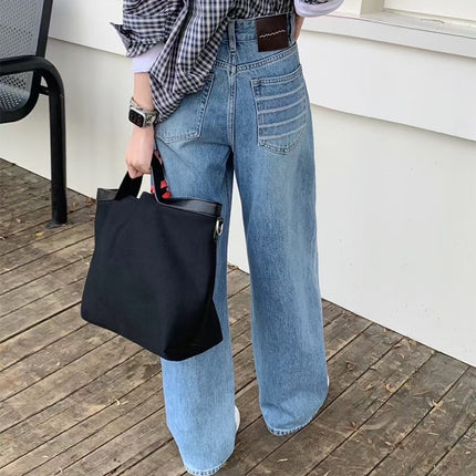 X8962 Autumn New High Waist Cross-Border Pants Women's Floor-Length Jeans Daily Casual Wide Leg Korean Style