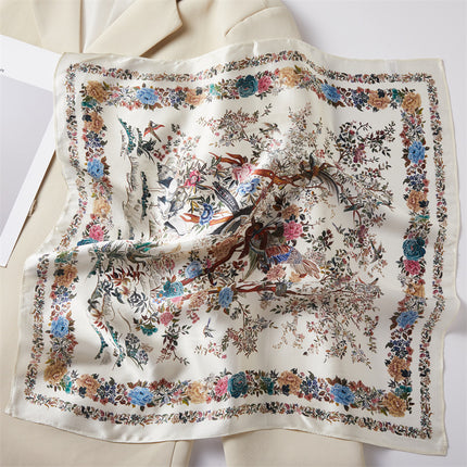 100% Silk Scarf Spring New Black Silkworm Silk 53cm Small Square Scarf Advanced Sense White Scarf