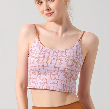 European and American Foreign Trade French Retro Printed Sling Chest Mat Vest Sports Top Yoga Clothing Women's Short Fitness Underwear