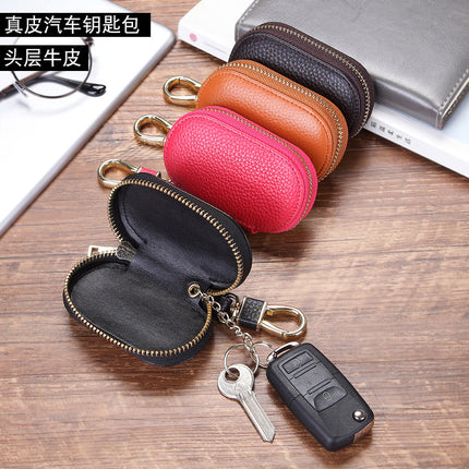 The first layer of cowhide new 2024 litchi pattern can be factory direct sales key set model GM key case