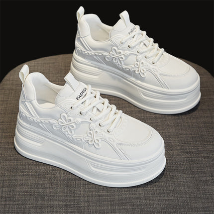 Chinese Style Thick-Soled Height-Increasing White Shoes for Women 2025 Autumn and Winter New Versatile Breathable Casual Shoes Chinese Knot Women's Shoes