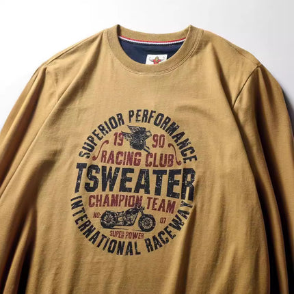 Summer men's Ami Khaji old printed crew neck pullover short sleeve 220g technology sanding heavy industry washed cotton t