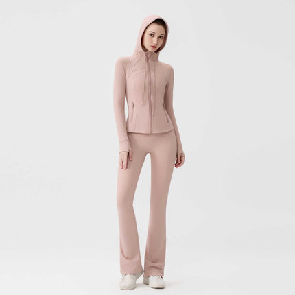 [in Stock] Ld Hooded Flared Jacket Set Top Women's Tight Elastic Fitness Sports Running Yoga Wear