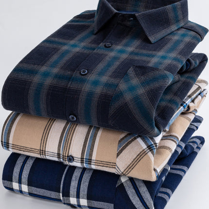 Winter Warm Shirt Pure Cotton Brushed Plaid Fleece-Lined Thickeneded Middle-Aged and Elderly Men's Cardigan Dad's Cotton Shirt