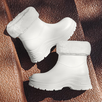 Cross-border European and American single mid-barrel rain boots women's fleece-lined warm rain boots non-slip waterproof shoes fashion outdoor overshoes rubber shoes