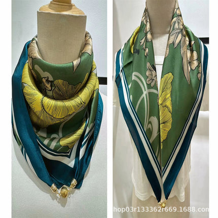 2024 New Magnetic Buckle Silks and Satins Square Scarf Women's Spring and Autum Scarf High-end Decorative Triangle Scarf Neck Protector