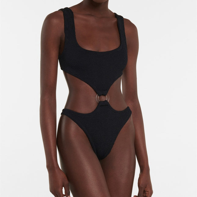Women's 2023 Color-matching Contrast One-piece Swimsuit European and American Explosions Ring One-piece Swimsuit Special Fabric Wrinkled Cloth