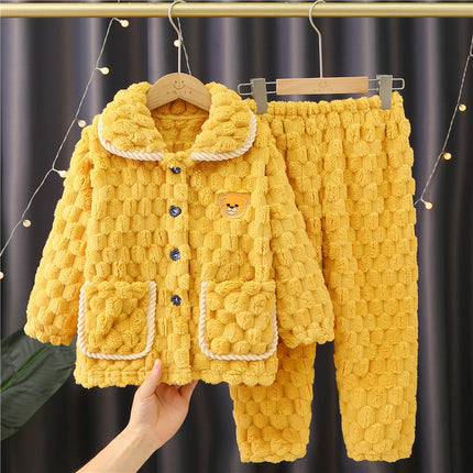 Autumn and Winter pajamas men's thickened fleece-lined warm coral fleece cartoon junior high school student home wear suit