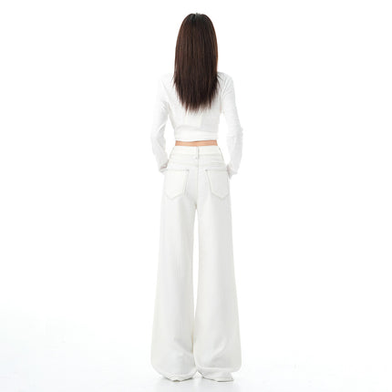 Deep Blue Flared Jeans for Women, Autumn New American High Street Style, Loose Drape Wide-Leg Bell-Bottom Pants