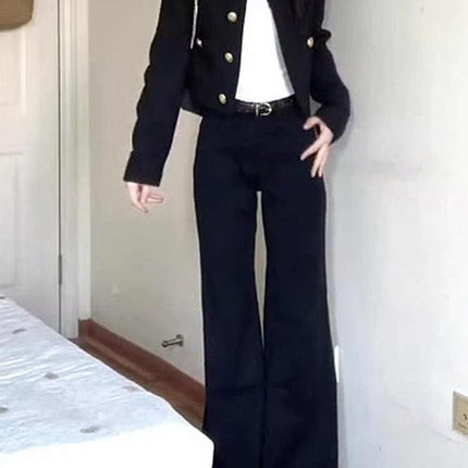 plus size American Style Hot Girl Low-waisted Black Micro-lar Jeans Women's Autumn New Style Small Slim Look Retro Mop Pants