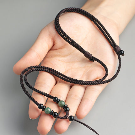 Artisan Obsidian Agate Emerald Pendant Rope Hand-woven Necklace Rope Men's and Women's Pendant Neck Pendant with Rope