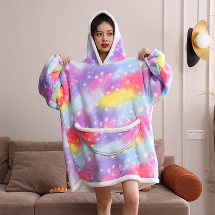 Cross-border lazy blanket lambswool pullover flannel sweater TV blanket hooded lazy clothes outdoor warm pajamas