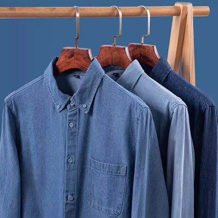 2023 new denim shirt buckle collar long sleeve casual men's tremolo fast hand a generation of retro Joker shirt