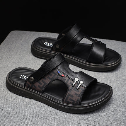 Men's Sandals for Summer Outer Wear, Casual and Wear-Resistant Genuine Leather Boys' Beach Slippers, Sports and Driving Sandals