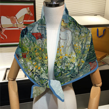 90cm Spring New Van Gogh Oil Garden Fashion Women's Outdoor Shawl Large Square Scarf Scarf Scarf Strapless Scarf