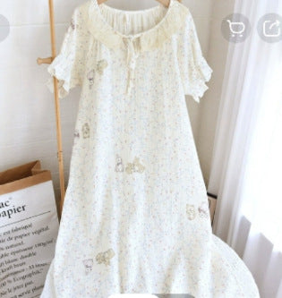Women's Cotton Double-layer Gauze Baby's Cotton Nightdress Summer New Short-sleeved plus size Loose Thin Cotton Home Clothes